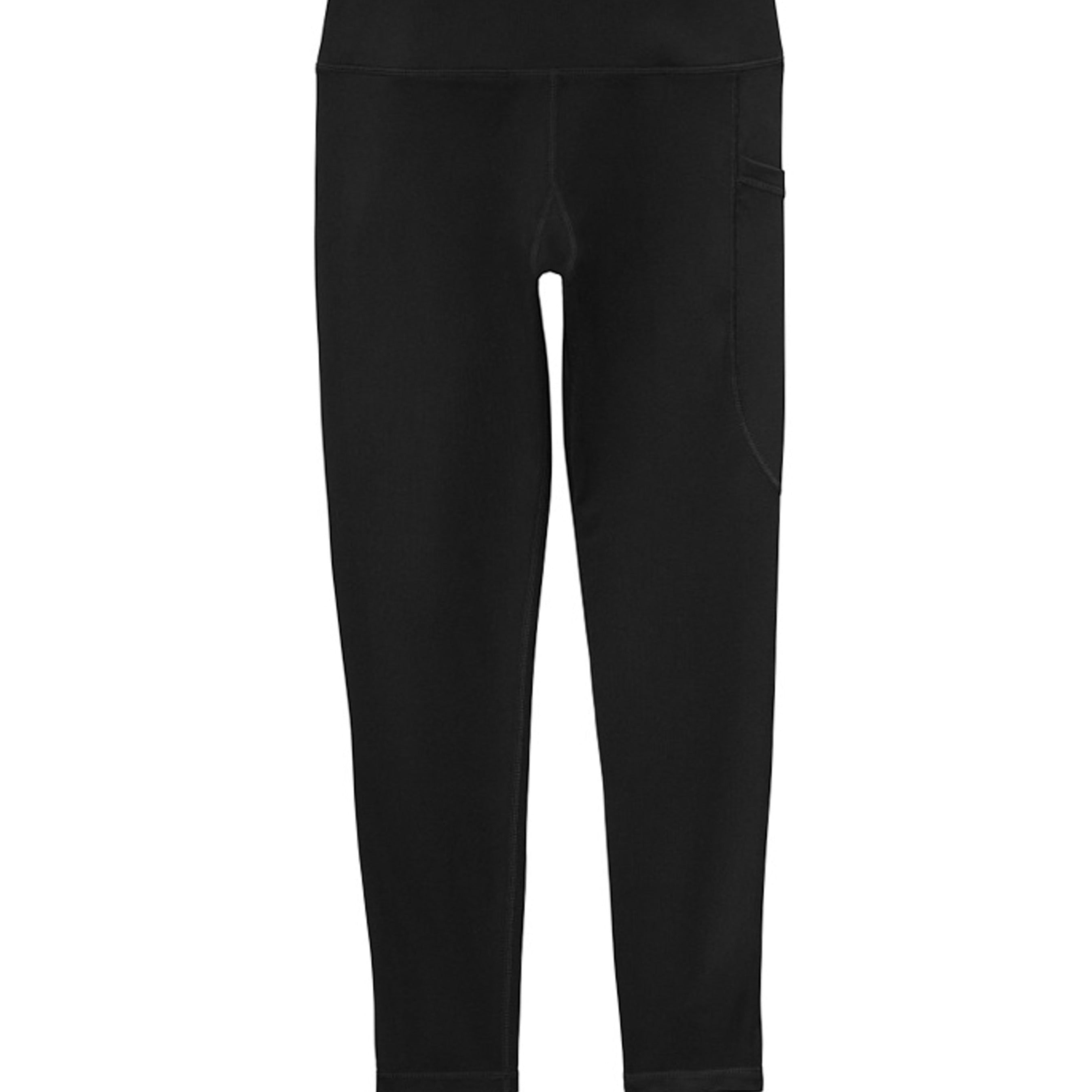 Stylio black high-rise 7/8 leggings with phone pocket. Made from polyester and spandex.