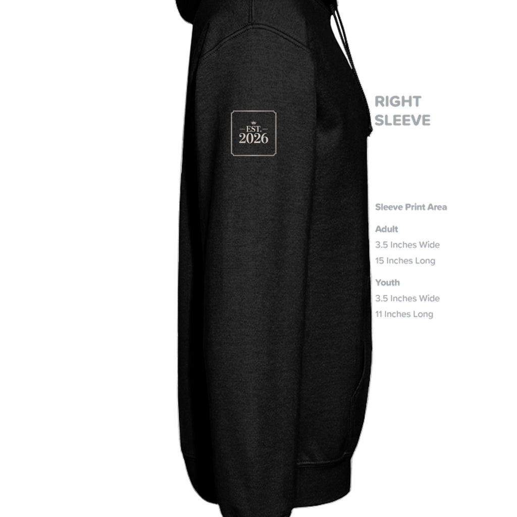 Stylio black cotton-blend hoodie with "EST. 2026" logo on the left sleeve.