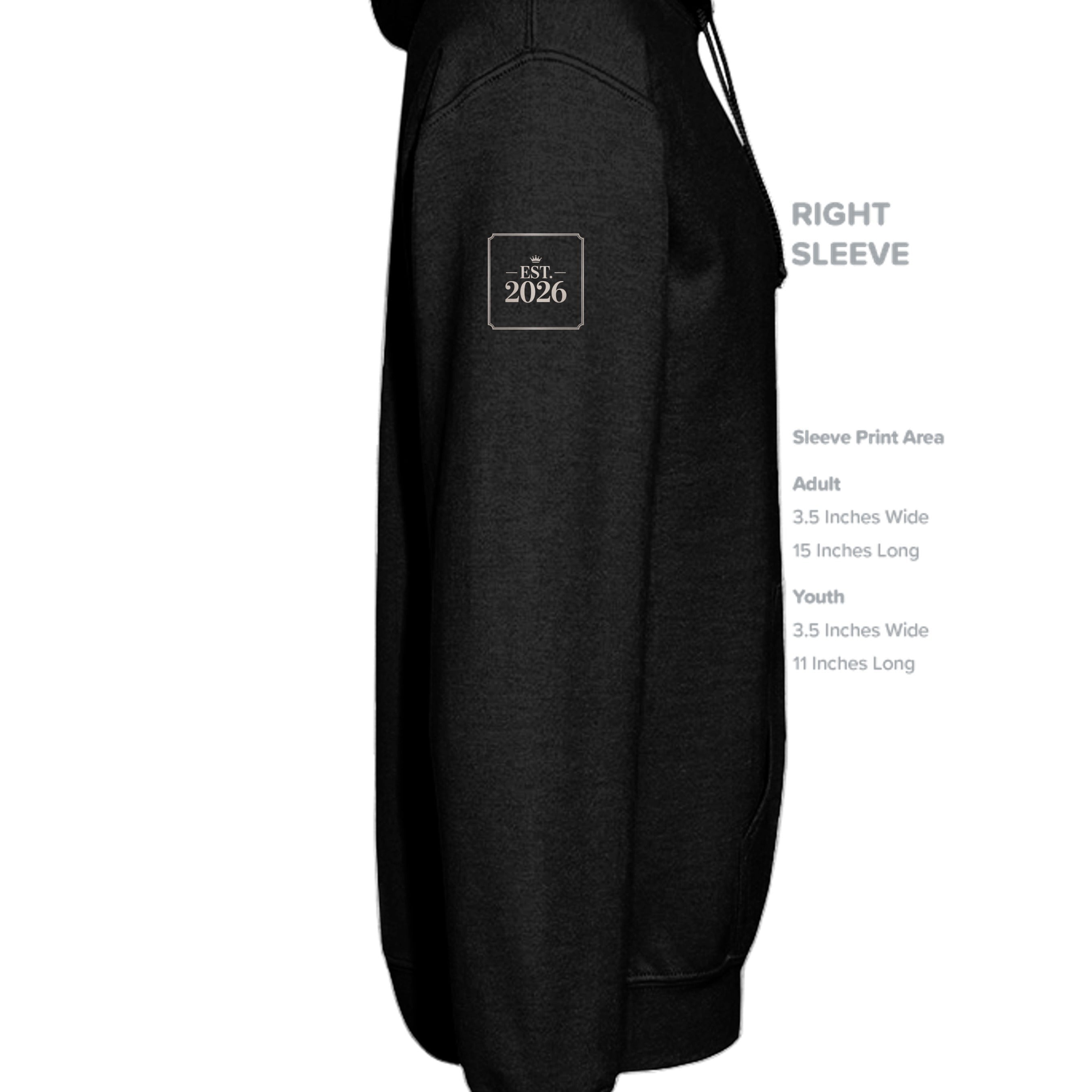 Stylio black cotton-blend hoodie with "EST. 2026" logo on the left sleeve.
