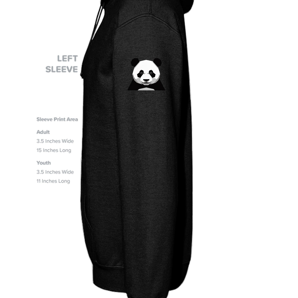 Stylio black cotton-polyester blend hoodie with a small panda graphic on the left sleeve. Features a pouch pocket and drawstring hood.