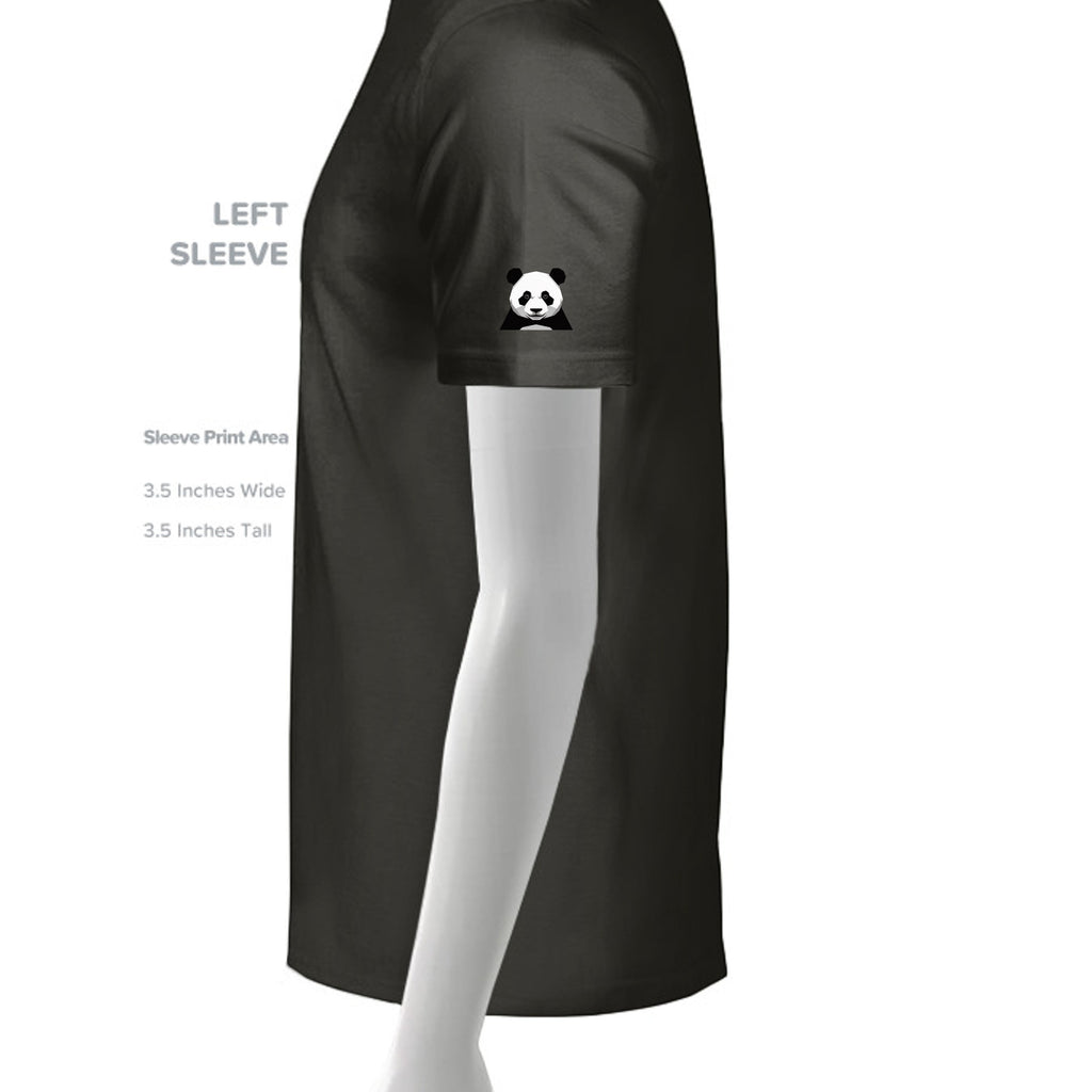 Stylio Men's Tall Performance T-Shirt in black, made from moisture-wicking ChromaSoft polyester with a small panda logo on the left sleeve.