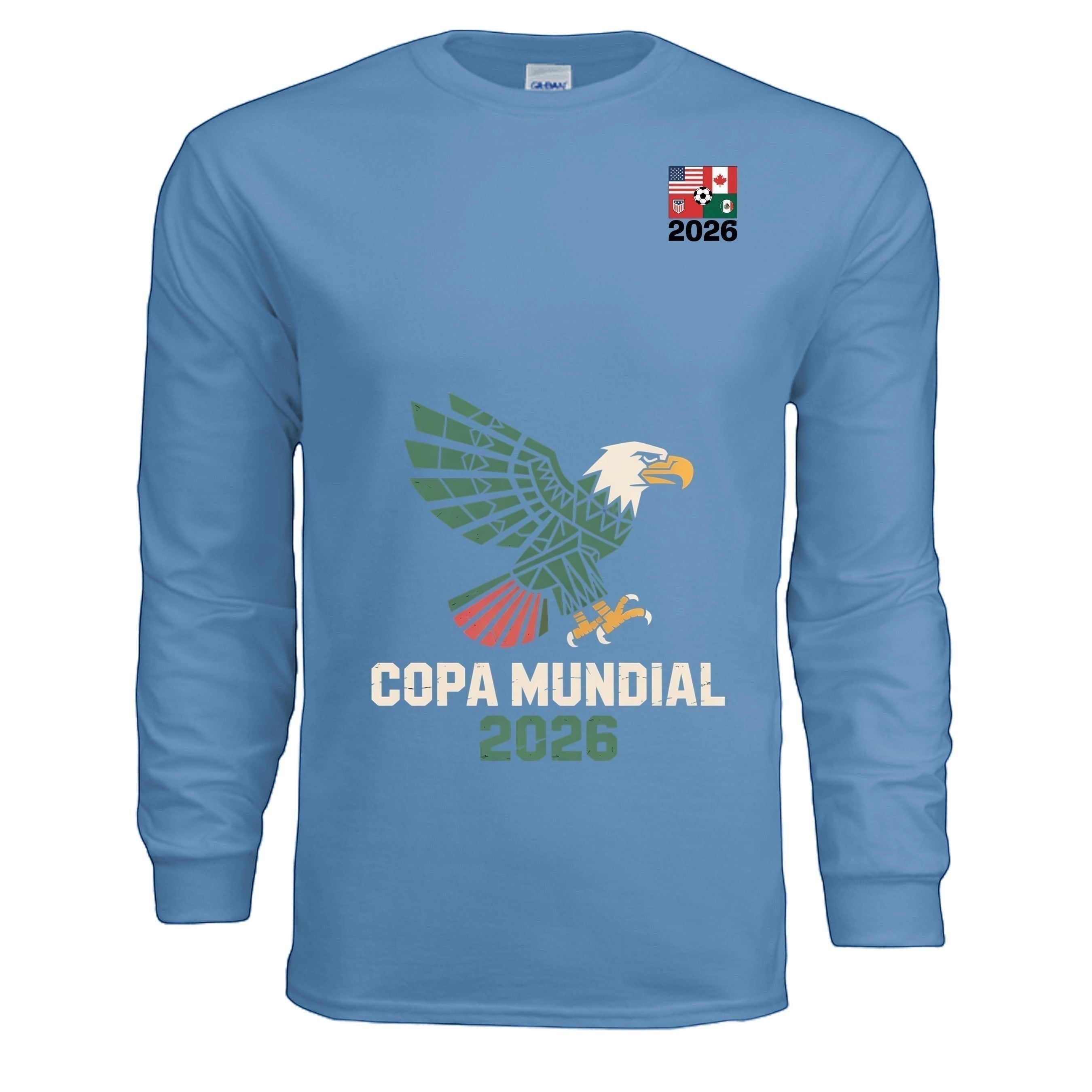 Stylio light blue 100% cotton long-sleeve t-shirt with a graphic of an eagle and