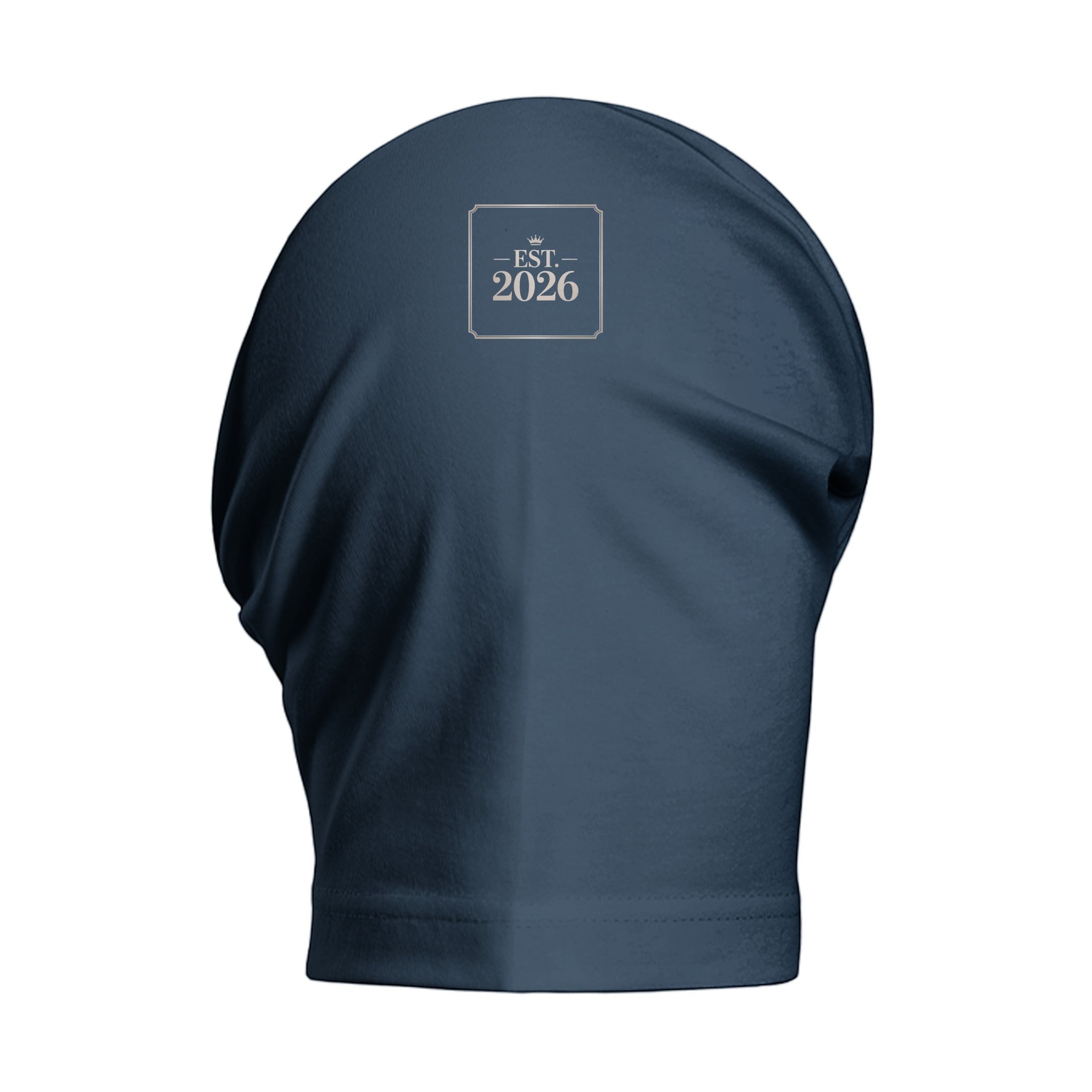 Stylio dark blue heavyweight cotton t-shirt with "EST. 2026" graphic on the upper back.