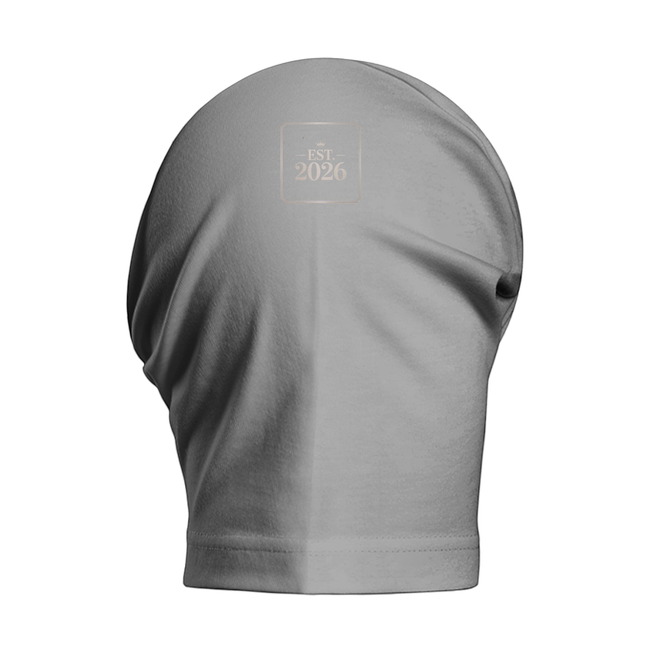 Stylio men's heavyweight grey cotton t-shirt with dropped shoulders and a relaxed silhouette, featuring an 'EST. 2026' logo on the back.