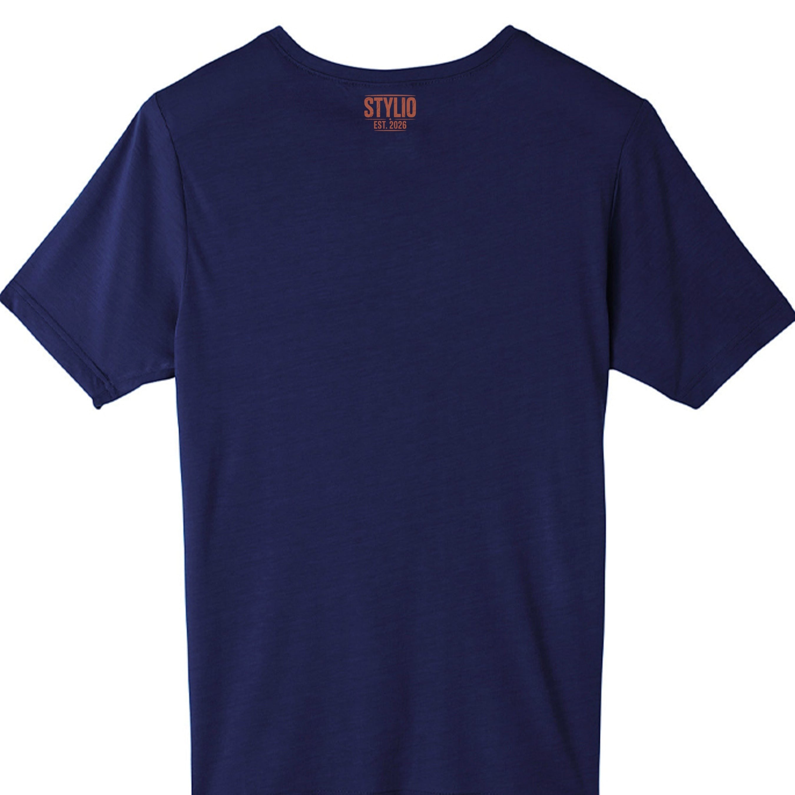 Stylio men's tall navy blue performance t-shirt made of moisture-wicking polyester with a crew neck and short sleeves.