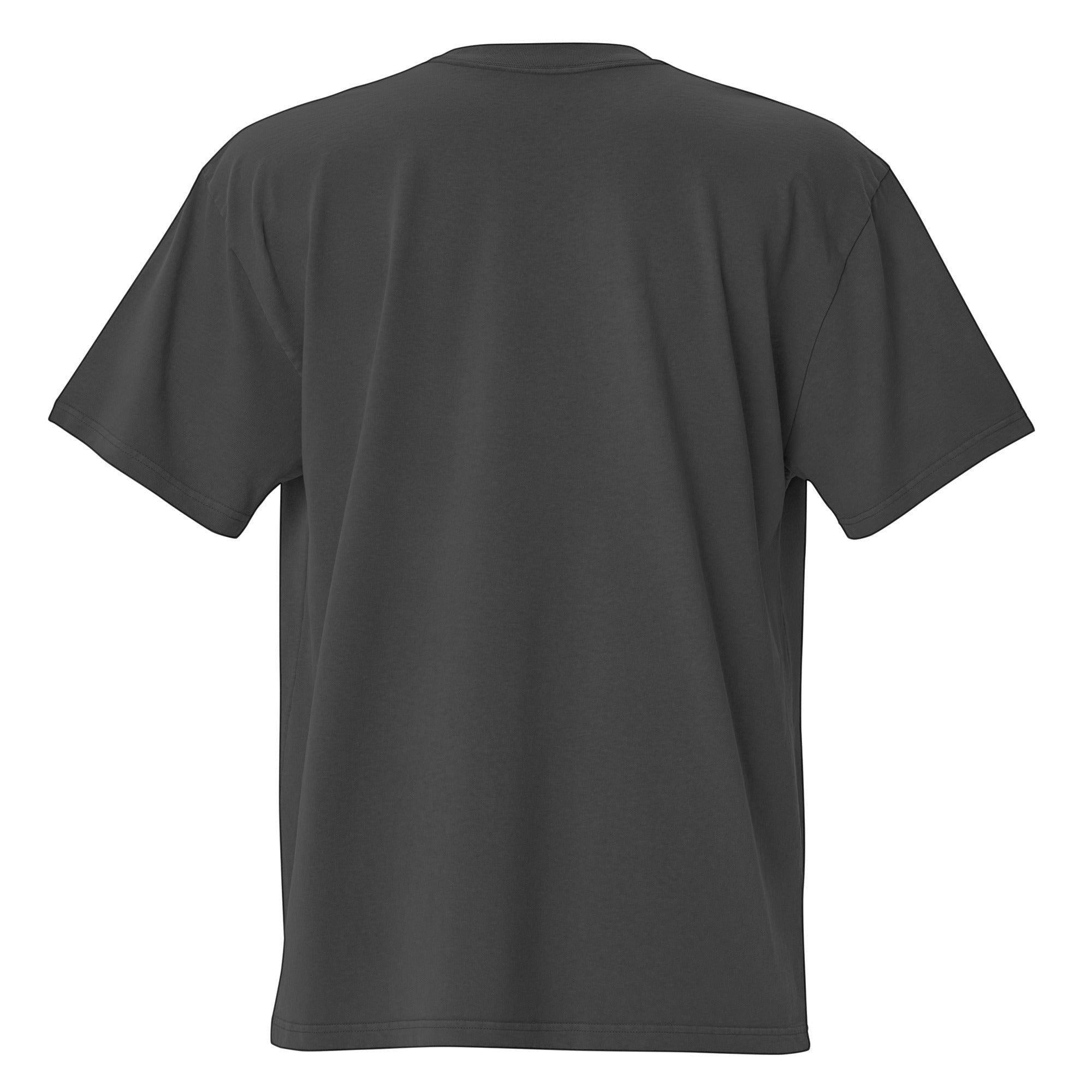 Stylio oversized faded charcoal grey 100% cotton t-shirt with dropped shoulders and wide neck ribbing.