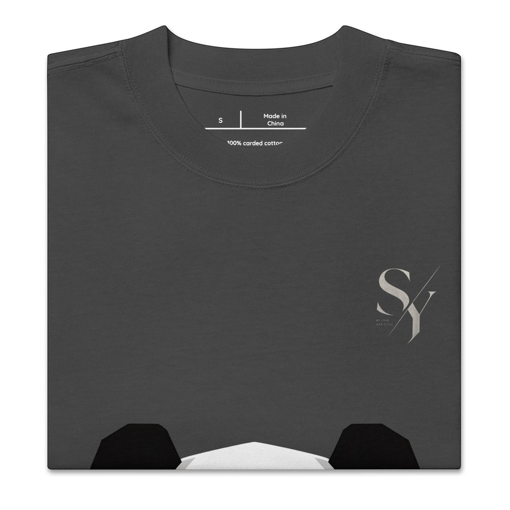 Stylio oversized faded charcoal grey 100% cotton t-shirt with a relaxed fit and wide neck ribbing.
