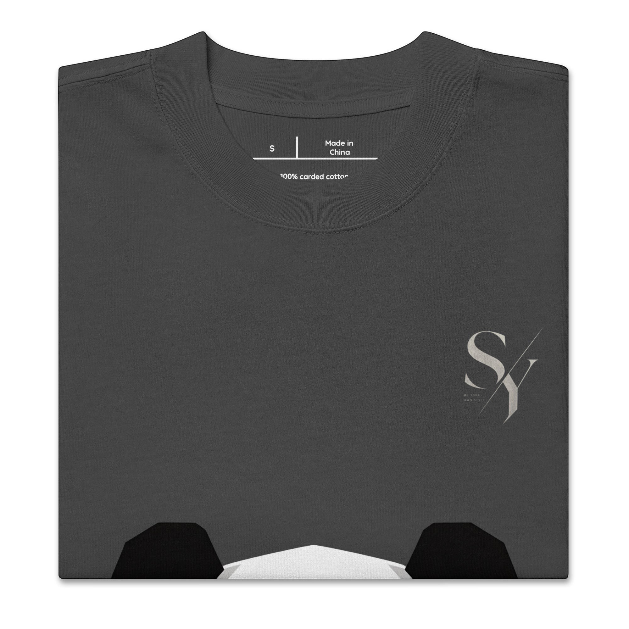 Stylio oversized faded charcoal grey 100% cotton t-shirt with a relaxed fit and wide neck ribbing.