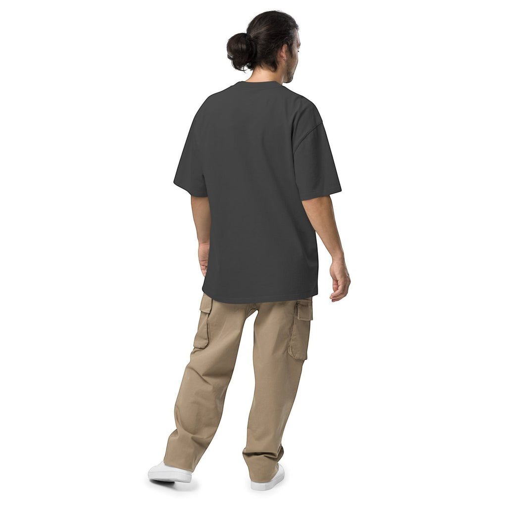 Stylio oversized faded charcoal grey 100% cotton t-shirt with dropped shoulders and wide neck ribbing.