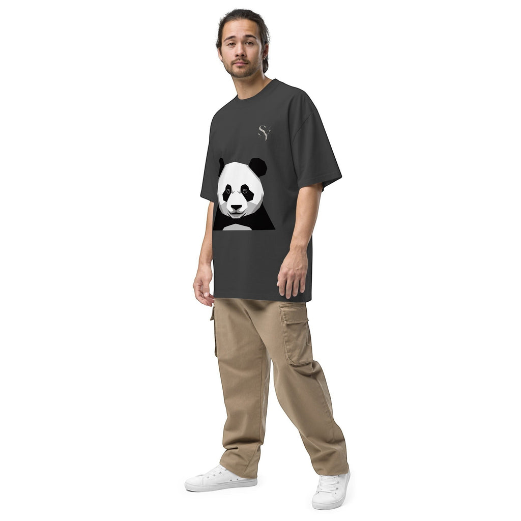 Stylio oversized dark grey t-shirt with a graphic panda print and a subtle 'S' logo. Made from 100% cotton.