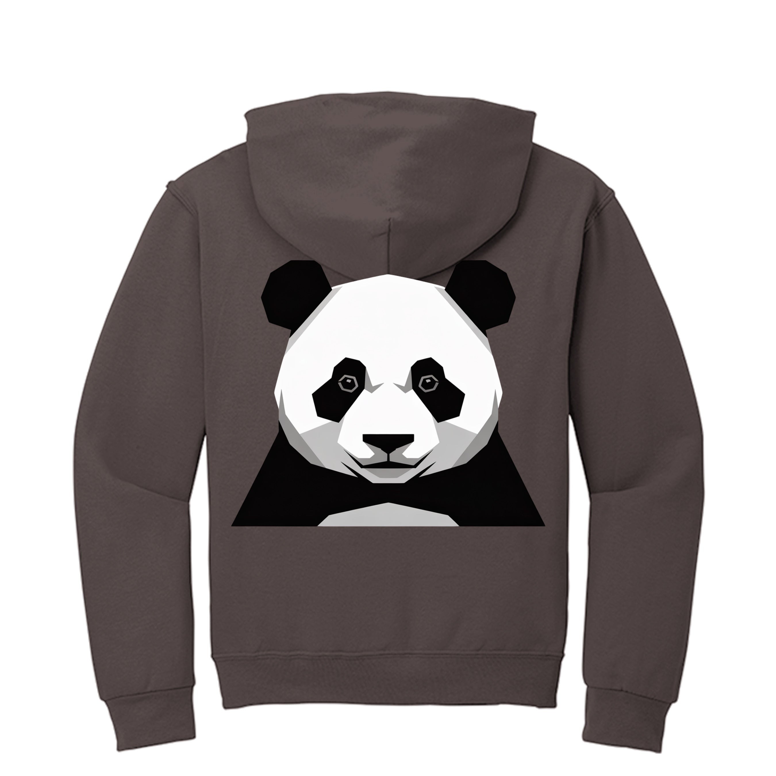 Stylio brown zip-up hoodie with a geometric panda graphic on the back. Made from 8 oz. NuBlend fleece.