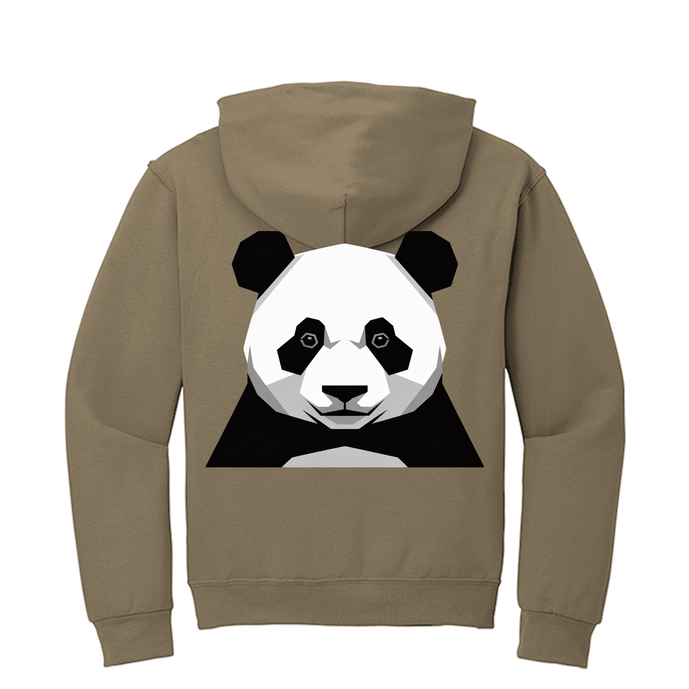 Stylio khaki brown zip-up hoodie with a geometric panda graphic on the back. Made from 8 oz. NuBlend fleece.