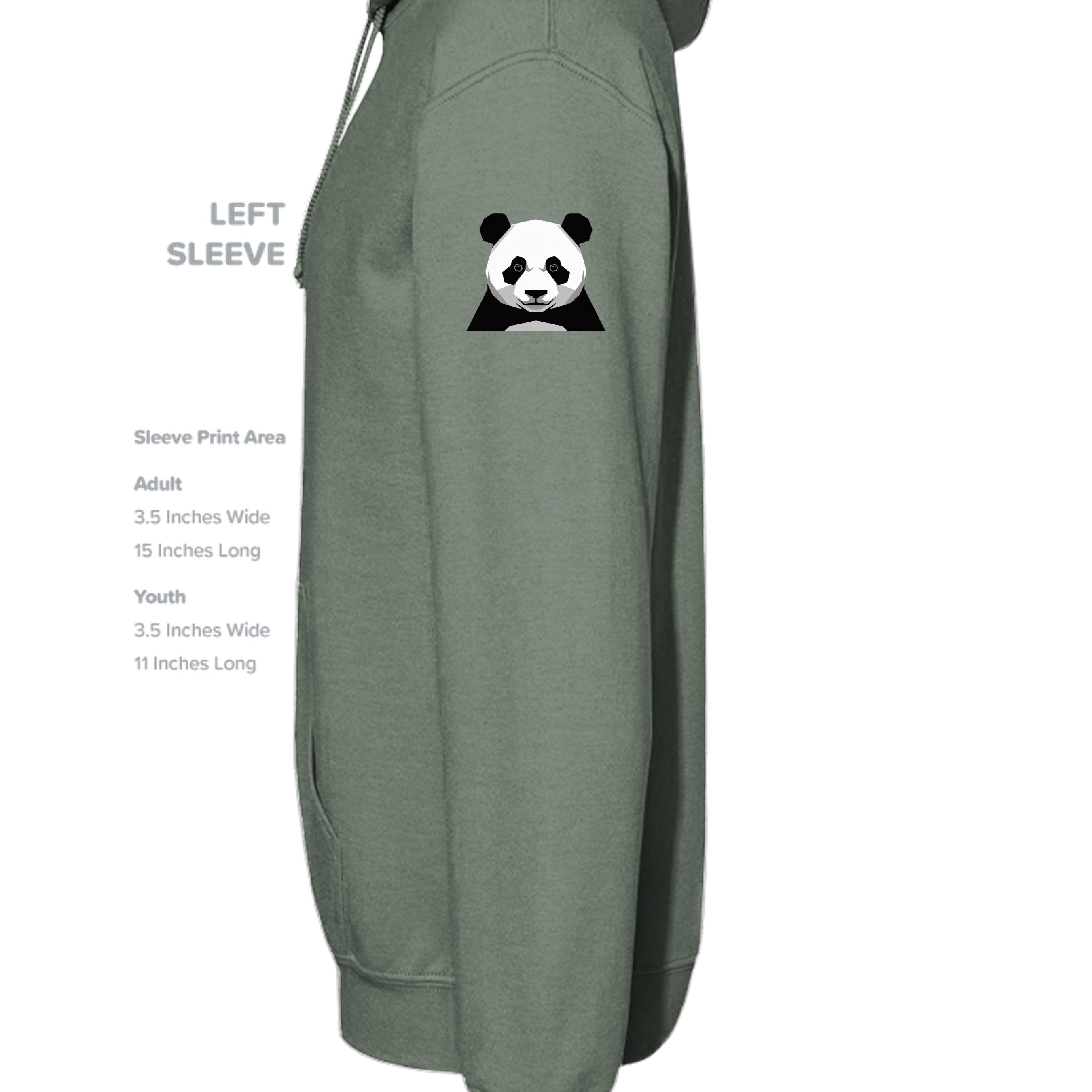 Stylio sage green cotton-polyester blend hoodie with a small panda graphic on the left sleeve.