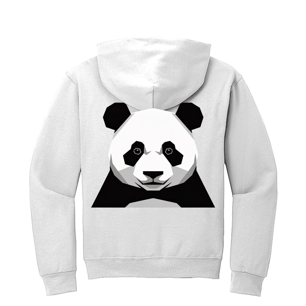 Stylio white cotton-polyester blend hoodie with a large geometric panda graphic on the back.