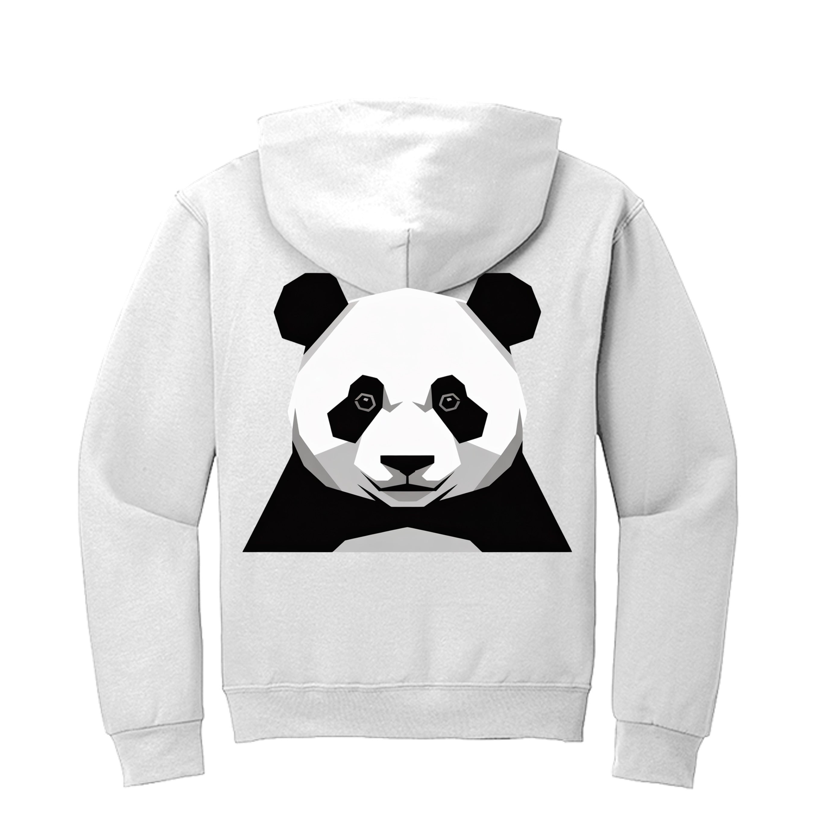 Stylio white cotton-polyester blend hoodie with a large geometric panda graphic on the back.