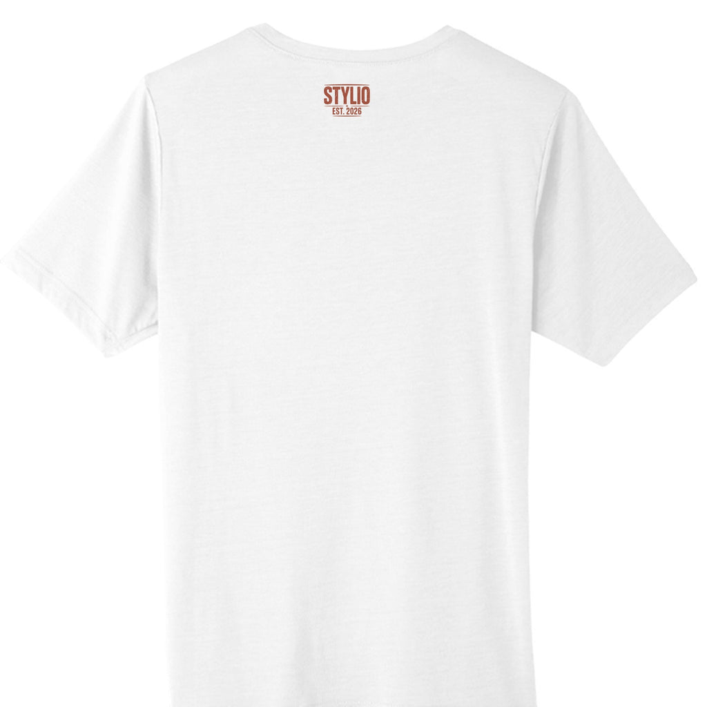 Stylio white tall men's performance t-shirt made of moisture-wicking ChromaSoft polyester with a crew neck and short sleeves.
