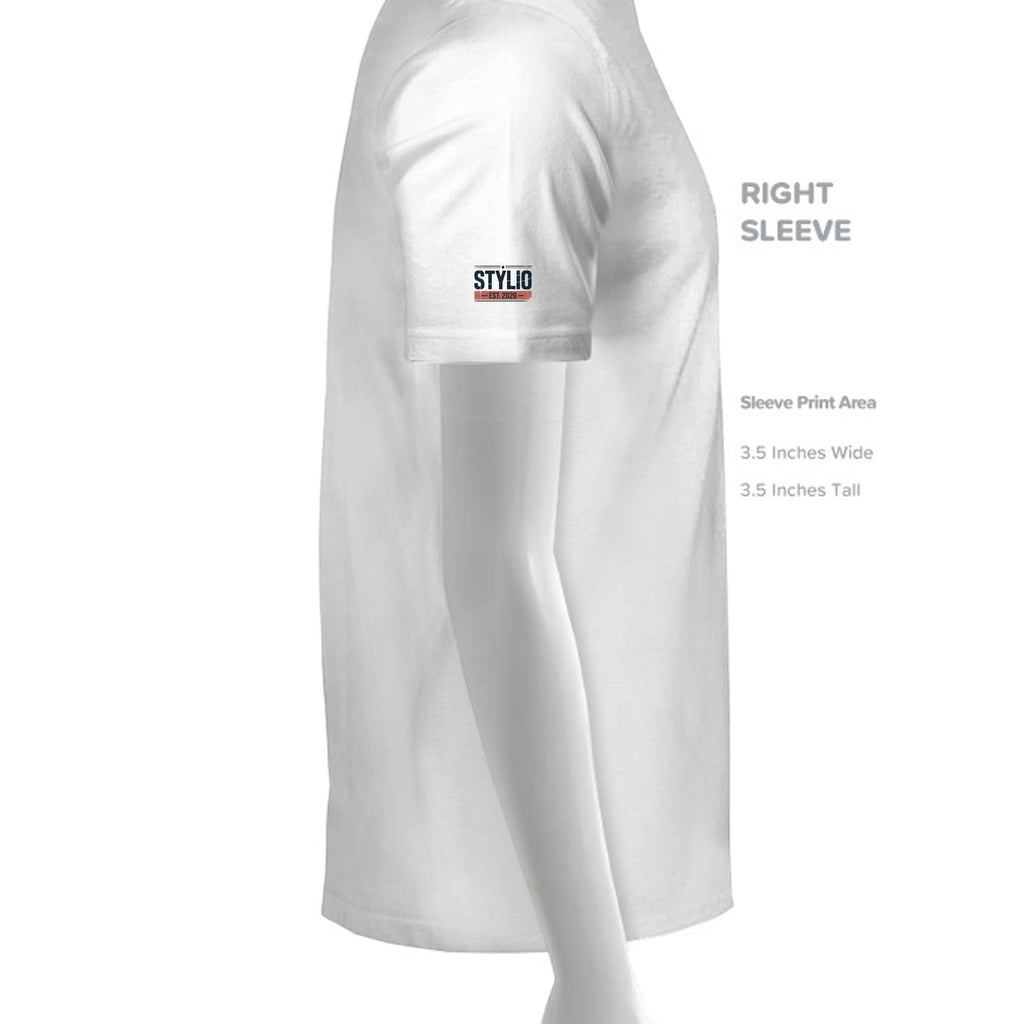 Stylio white men's tall performance t-shirt made of ChromaSoft polyester with moisture-wicking and antimicrobial properties.