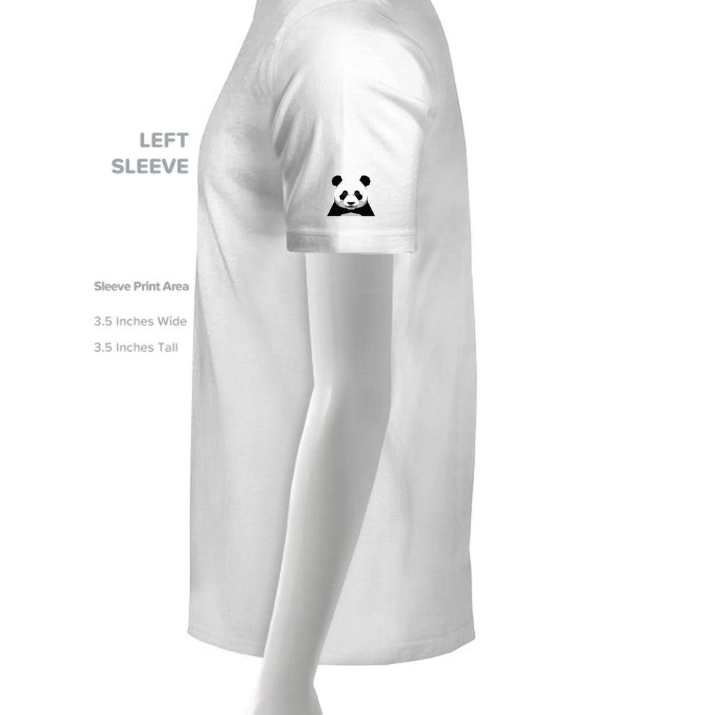 Stylio Men's Tall Performance T-Shirt in white, made of moisture-wicking polyester with a small panda logo on the left sleeve.