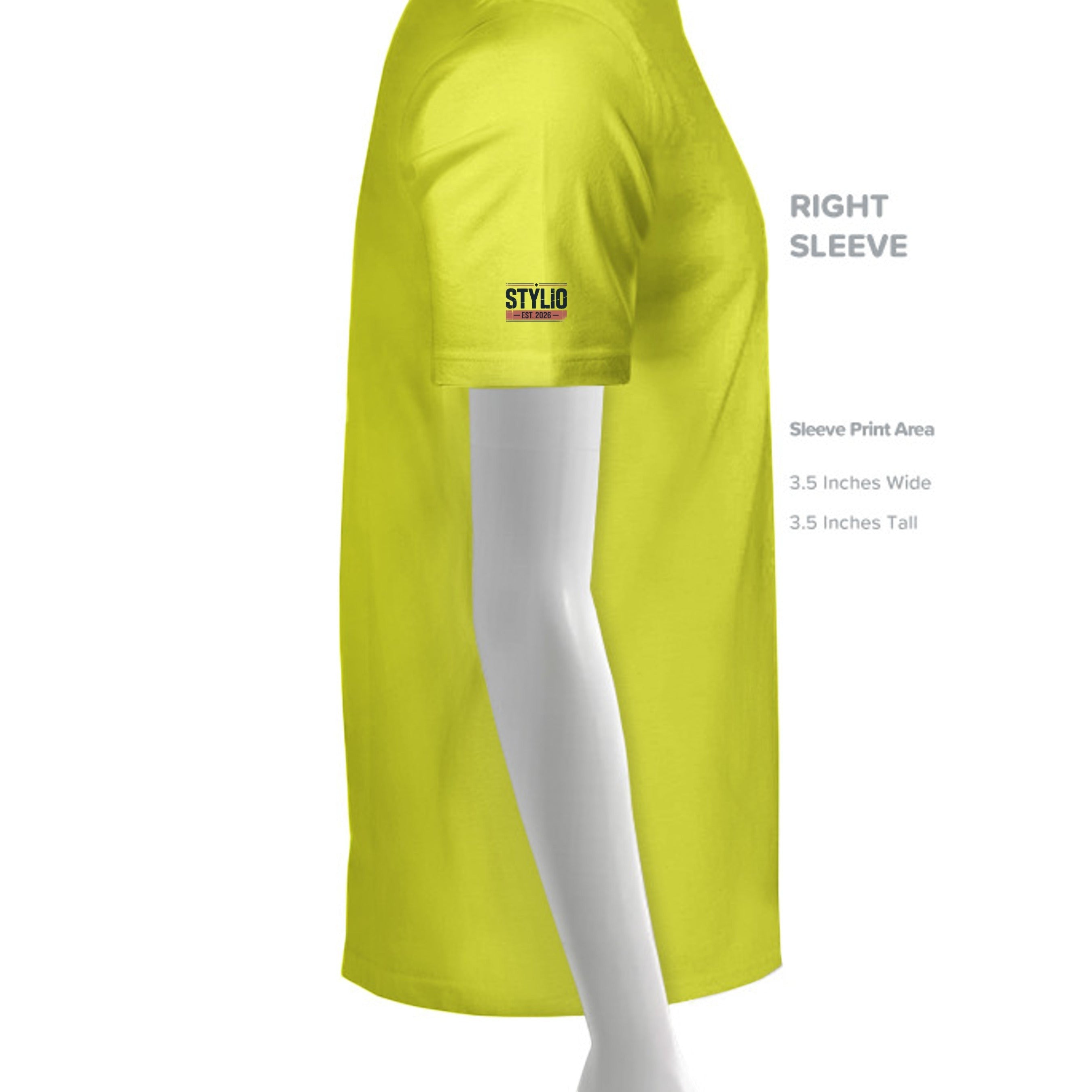 Stylio men's tall performance t-shirt in bright yellow polyester with moisture-wicking ChromaSoft technology and a small logo on the sleeve.